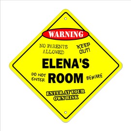 Elena's Room Sign Crossing Zone Xing | Indoor/Outdoor | 12" Tall Plastic Sign Kids Bedroom Decor Door Children's Name boy Girl