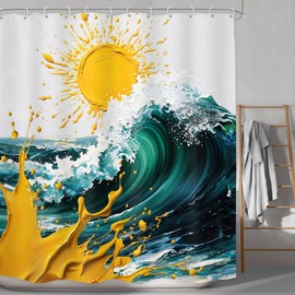 LGhtyro Abstract Ocean Beach Sunset Shower Curtain Bathroom Set 71Wx71H Inches Tropical Summer Sunrise Sea Hawaiian Wave Men Women Bath Accessories Coastal Scenery Art Home Decor Fabric 12 Pack Hooks