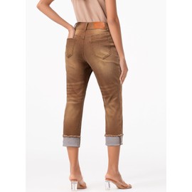 Sidefeel Women's Jeans Capri Pants High Waisted Roll-up Cuffed Summer Skinny Brown Capri Jeans Size 12