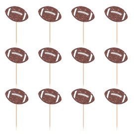 Ambishi 24pcs Football Cupcake Toppers, Sports Theme Birthday/Baby Shower Party Decoration, Football Sign Food Picks Decor for Kids Boys Men Birthday Party