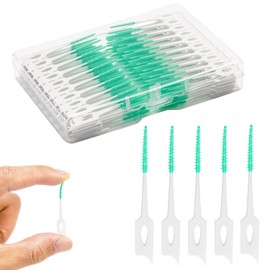 Dental Floss Picks, 200 Count, Soft Rubber Brush Head, Interdental Brushes with Convenient Carry Case,Dual-Ended Toothpick Travel Teeth Cleaning Tools (Green)