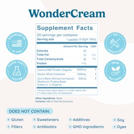 WonderCow Bovine Colostrum Superfood Creamer Supplement Powder w/Organic Lions Mane Mushroom & Coconut Milk Powder MCTs | Functional Sugar Free Keto Coffee, Smoothie & Drink Mix Unsweetened