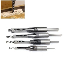 Vogueing Tool Square Hole Saw, 4pcs Square Hole Saw HSS Woodworking Square Hole Drill Bits Set with Twist Drill DIY Mortising Chisel Power Tools (6/8/9.5/12.7mm)