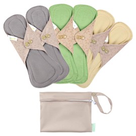 wegreeco 6 almohadillas menstruales reutilizables, almohadillas de tela de forro polar de bambú altamente absorbentes, almohadillas sanitarias/forros de bragas para adolescentes, mujeres, interior amarillo mostaza, gris, beige, oro rosa, S