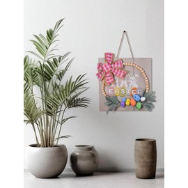 3D Easter Bunny Rabbit Eggs Welcome Front Door Sign Wood Door Hanger Wooden Wreath Wall Hanging Decoration for Spring Holiday Porch Yard Garden Outdoor Indoor (11.8"*11.8")