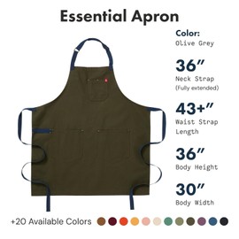 hedley & bennett Essential Apron - Adjustable Bib Chef Apron with 3 Pockets & Towel Loop - 8oz Cotton Canvas - Olive Green