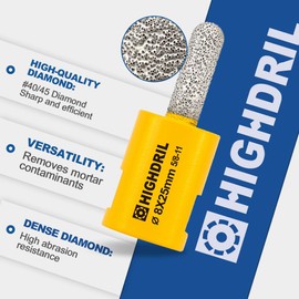 Diamond Mortar Raking Bit,HIGHDRIL 5/16" x 1" (8mm x 25mm) 5/8-11 Thread Diamond Mortar Router for Old Mortar,Blown,Damaged Bricks or Natural Stone Removal