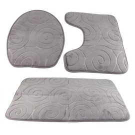 3 PCS Bathroom Mat Set Stone Embossed Toilet Lid Cover Floor Mats Bathtub Side Absorbent Carpets Grey