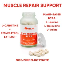 Motion Nutrition Body Strength BCAA – High Performance BCAA Capsules with Resveratrol and L-Carnitine – Strength and Recovery - Vegan/Anti-Oxidant Rich (120 Capsules)