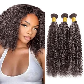 P4/Grey Bundles Silver Curly Human Hair Bundles Two Tone Brown Mixed With Grey Bundles Human Hair 16 18 20 Inch Gray Highlight Curly Bundles Hair Weave