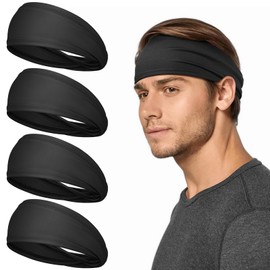 Tumurup Mens Headband 4-Pack, Sweatband Absorbing Sports Headbands for Men, Non-Slip Breathable Hair Bands for Gym, Running, Basketball & Workouts, Moisture Wicking Quick-Dry