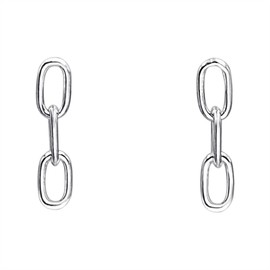 Silverly 925 Sterling Silver Oval Link Drop Earrings for Women - Paperclip Chain Design - Dainty Minimalist Hoop Earrings - Simple Hypoallergenic Jewellery - Long Dangle Geometric Studs