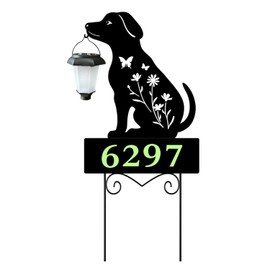 Solar Dog Garden Stakes Dog Holding Solar Lantern Decor Stakes Animal Yard Decorative Stakes Yard Sign -Number