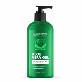 Majestic Pure Aloe Vera Gel for Face and Hair - with vitamin E, Soothes, Moisturizes, & Nourishes Skin & Hair, Soothes Sunburn | 8.5 Fl Oz