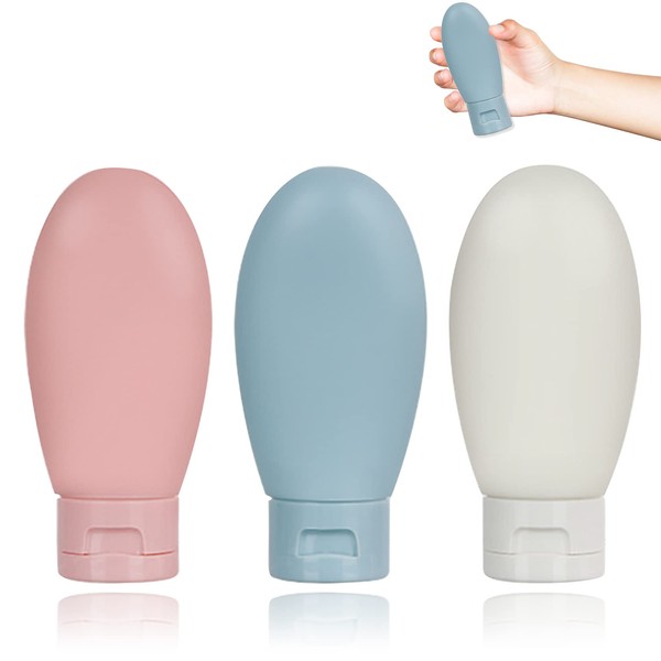 3 Pcs Travel Bottles Set,Leak Proof Refillable Squeezable Travel Bottles & Containers Set 60ML,Mini Empty Plastic Squeeze Bottles,for Travel Toiletries,Shampoo and Conditioner,Etc