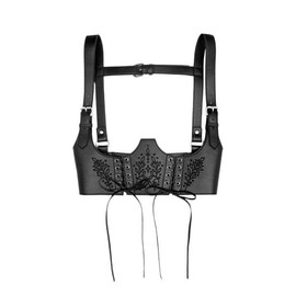 Restyle Hemlock Lace Up Strap Gothic Faux Leather Corset Top Steampunk Belt, black, M-L