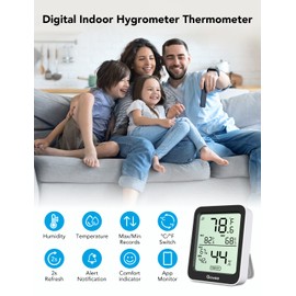 Govee Indoor Hygrometer Thermometer 3 Pack, Bluetooth Humidity Temperature Gauge with Large LCD Display, Notification Alert with Max Min Records, 2 Years Data Storage Export for Room Greenhouse, Black