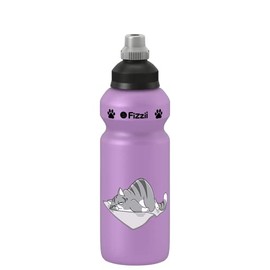 Fizzii Drinking Bottle 500 ml + Lunch Box with Fruit / Vegetable Compartment (Non-Toxic, Dishwasher Safe, Lilac Cat)