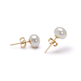 White 6-7mm AAA Quality Freshwater 14K Yellow Gold Cultured Pearl Earring Pair
