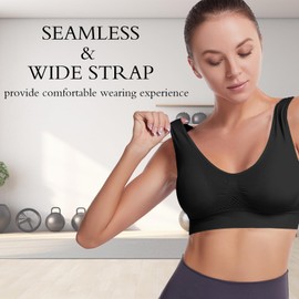 newhsy Women's Sports Bras with Removable Pads and Breathable Mesh Design High Impact Support Bra Seamless Bra for Women Large Breasts (UK, Alpha, XL, Regular, Regular, Black)