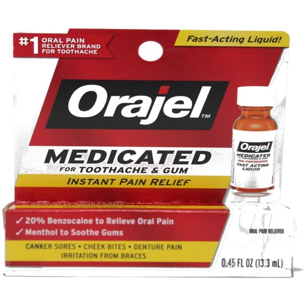 Orajel 2X Medicated Toothache & Mouth Sores Liquid, 0.45 Fl Oz