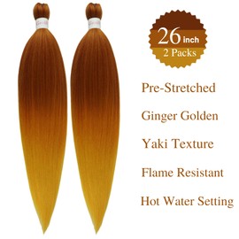 Gozill Ginger Golden Ombre Braiding Hair Pre Stretched Kanekalon Prestretched Braiding Hair Micro Ez Braid Hypoallergenic Braiding Hair Colored Hair Extensions Knotless Synthetic
