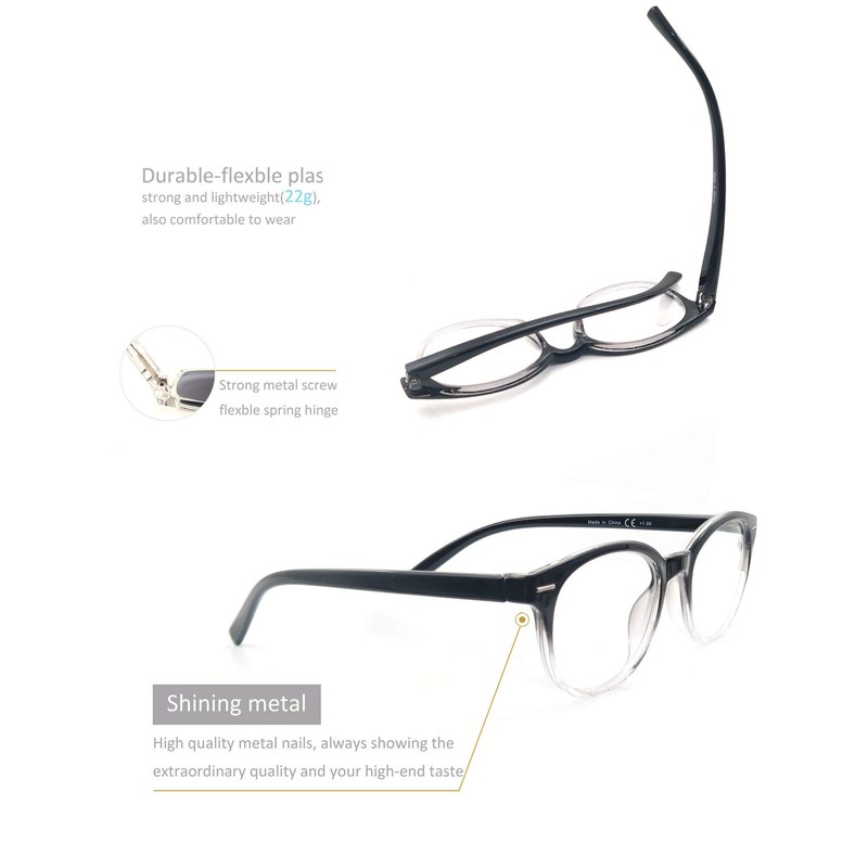 OLOMEE Reading Glasses for Women Cute Round Readers +4.50 for