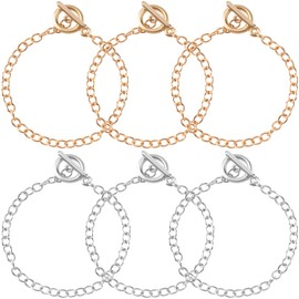 Isslly 6 PCS Bracelet Chains for Jewelry Making,Gold & Silver Chains with OT Buckle Link Chain Bracelets for Women DIY Gifts