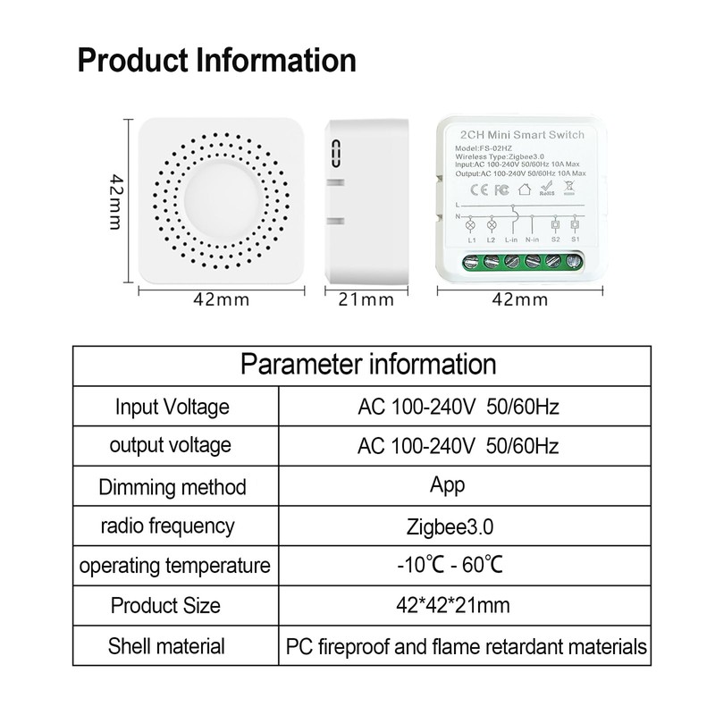 Bkiyougo ZigBee Mini Smart Switch, 2 Way Light Switch, Compatible