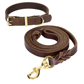 Guiding Star Juego de correa y collar de piel para perro de 6 pies, correa de piel trenzado suave de 6 pies con collar de perro ajustable, juego de co