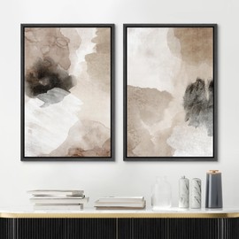 MUDECOR Framed Canvas Print Wall Art Watercolor Brown White Black Collage Abstract Shape Illustrations Modern Art Decorative Bohemian Colorful Chic for Living Room, Bedroom, Office - 24"x36"x2 Black