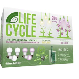 Miracle LED Plant Life Cycle 3-Socket Synchronized Grow Light Kit with 3 Full Spectrum Absolute Daylight Bulbs and 3 Red & Blue Spectrum Multi-Plant Bulbs with Sproutmatic Timer Controls (2-Pack)