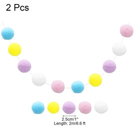 QUARKZMAN Pack of 2 Pom Pom Garland, 2 Metres, 30 Balls, Colourful Felt Ball Garland for Wall, Christmas Tree Decoration, Birthday Banner, Easter Party Decorations, Blue, Yellow, Purple, White, Pink
