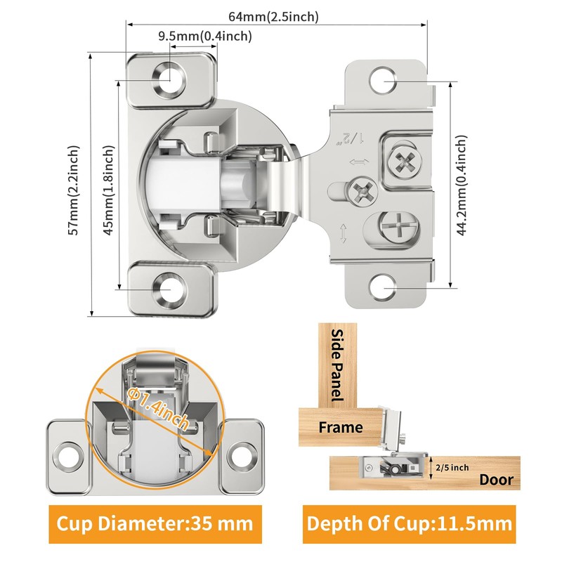 Chibery 50 Pack 1/2" Overlay 3D Soft Close Concealed Hinge,