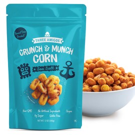 Three Amigos Corn Nuts Suger Free, 100% Vagan, Peanut Free Non-GMO (All Natural Ingredients) Guilt-Free snacking Toasted Corn Kernels in Reseable Bag - Crunchy & Munch Snack (12 OZ) (12 oz, Sea Salt)