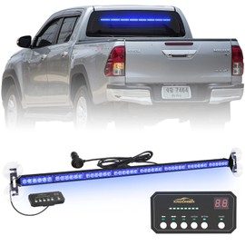 XRIDONSEN 35 inch Traffic Advisor Light Bar 48 LED Strobe Lights Blue Emergency Safety Flashing Warning Lights Front/Rear Window w/Display Controller for Police Firefighter Ambulance Vehicles Trucks