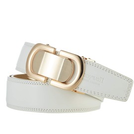 Tonywell Men's Leather Designer Belt with Fashion Comfort Click Buckle Exact Fit (White Belt Gold Buckle, 32"-45"Waist Adjustable)