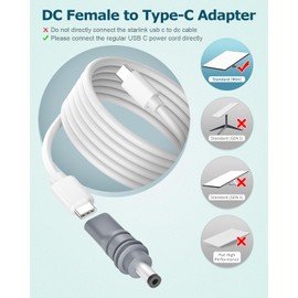 2PCS Starlink Mini Cable Adapter USB C to DC Power Cable Adapter for Starlink Mini Accessories Input 20V Type C Male to DC 5.5 x 2.1mm Female Starlink Mini USB C Adapter Work with 100W PD Source Gray