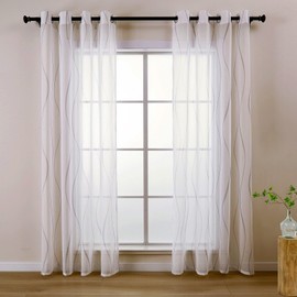 L.Z.E White Grey Curtains for Living Room, White Light Grey Curtains with Eyelets, Transparent Curtain for Bedroom Window, Set of 2 Linen Look Scarves, Modern, 225 cm Long