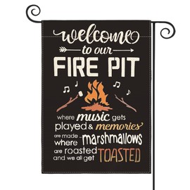 JIMOWANG Welcome To Our Fire Pit Camping Burlap Burlap Garden Flag Double Sided Outdoor Decorative Yard Flag 12"x18" Porch Patio Banner Flags