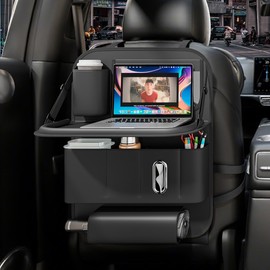 GMQ Backseat Car Organizer with Tray 1 Pack,Car Backseat Organizer with Foldable Table for Kids,Multifunctional Seat Back Organizer with Storage Pockets Car Storage Organizer (Black)