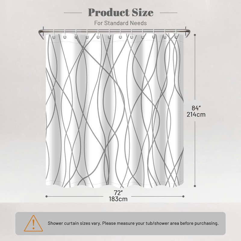 Punkray Polyester Shower Curtain Grey and White Striped for Bathroom