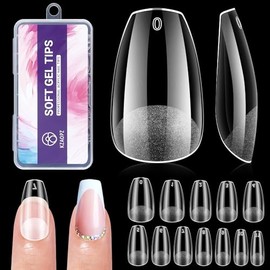 Uñas Postizas Cortas de Gel Estilo Ataúd: 240 Unidades de Uñas Postizas Acrílicas Transparentes Preformadas de Cobertura Completa Estilo Ataúd para Ma