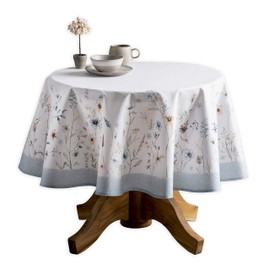Maison d' Hermine Ice Florals 100% Cotton Tablecloth Kitchen Dining Table Cloth for Round Tables Farmhouse Tabletop Cover for Parties, Wedding Use Thanksgiving/Christmas (69" Diameter)