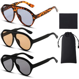 AUTOWT Gafas de Sol de Aviador Retro para Mujer, 3 Pcs Gafas Sol Estilo Aviador Vintage Los Años 70 con Estuche y Paño Limpieza, Parasoles Plástico Extragrandes para Mujeres y Hombres Aire Libre