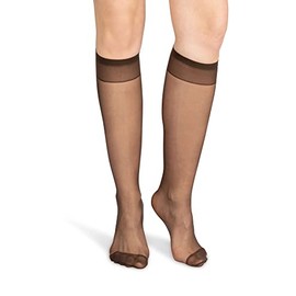 NOQ Ladies Plain Knee High Socks 15 Denier Casual Style Pressure-free Semi Matt Transparent with Comfort Top Two Pairs One Size, mocha
