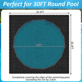 32.3 X 32.3 Ft Leaf Net Pool Covers for 24-30Ft Round Above Ground Pool, 35.5ft Winter Pool Mesh Cover with 100FT String Fits 24-30FT Above Ground Pools, Cover Size: 32.3 X 32.3 Ft（Square）