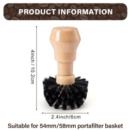 Coffee Portafilter Basket Cleaning Brush, Stiff Bristles and Wood Handle Coffee Accessories, Coffee Filter Brush Fits for 54mm/58mm Espresso Barista Machine Cleaning Tool