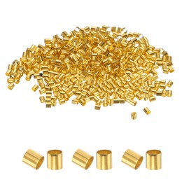 uxcell 500 Pcs Tube Crimp Beads, 2x2mm Copper Crimp Beads End Stopper Beads Tiny Loose Spacer Beads for Earrings Necklaces Bracelets Pendant DIY Crafts, Gold