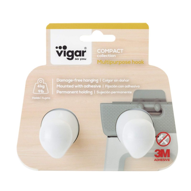 VIGAR Multi-Purpose Double Hook Compact Light Grey, 11.6 x 7.5